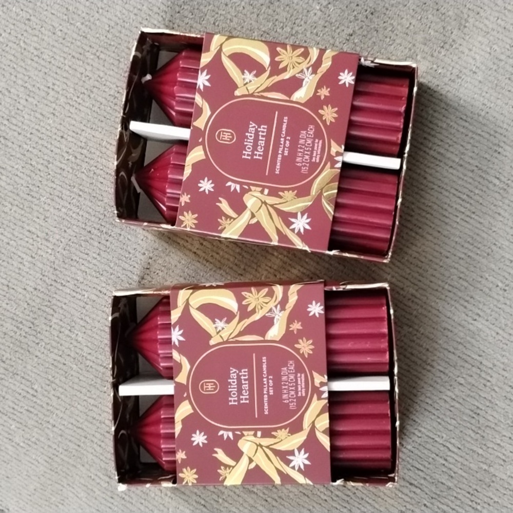 New! 2 Sets of Two Threshold Holiday Hearth Candles, Red Threshold Candle